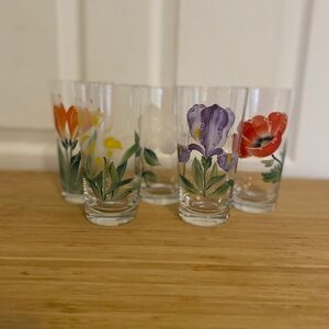 Vintage Floral Glasses Set of 5